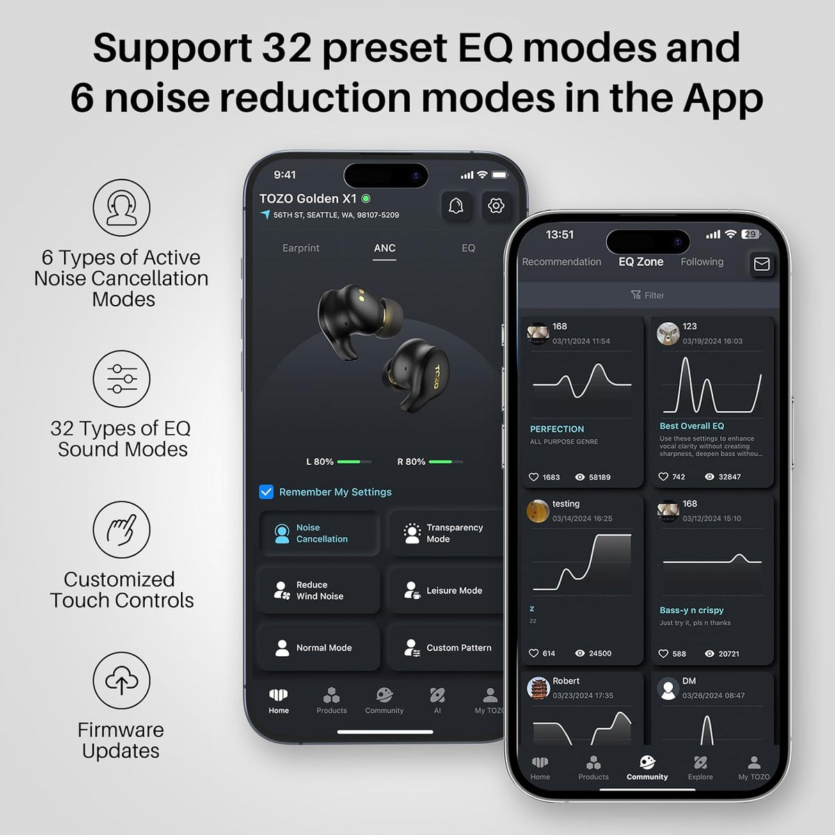 TOZO Golden X1 Wireless Earbuds Balanced Armature Driver and Hybrid Dynamic Driver, Bluetooth Headphones OrigX Pro, LDAC & Hi-Res Audio Wireless, Noise Cancellation Headset Champagne