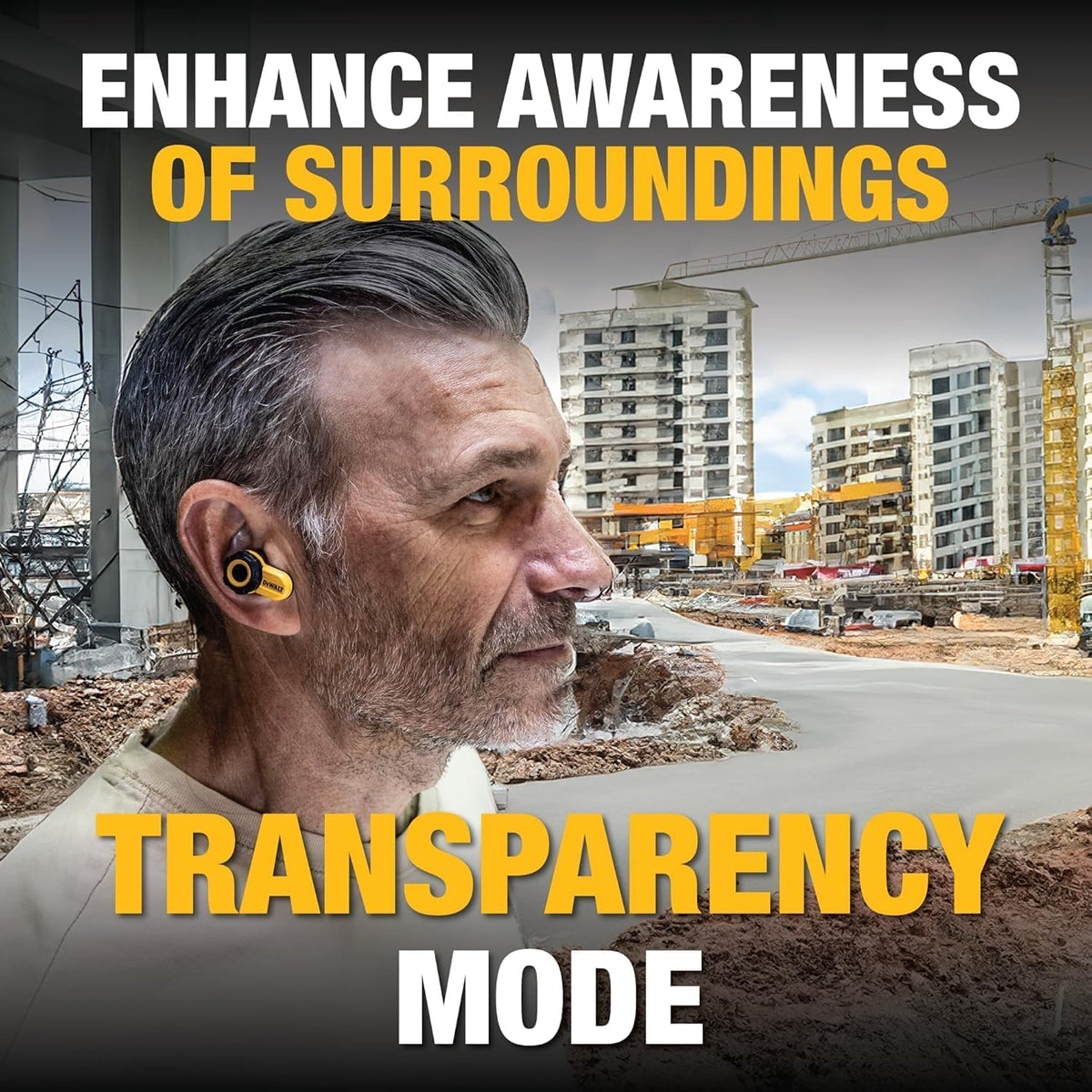 DEWALT Jobsite Pro X2 True Wireless Work Earbuds — ANC Active Noise Cancelling, Glove-Friendly Dial Control, 40+ Hour Runtime, IP54 Water Resistant, 4 EQ Modes, Bluetooth