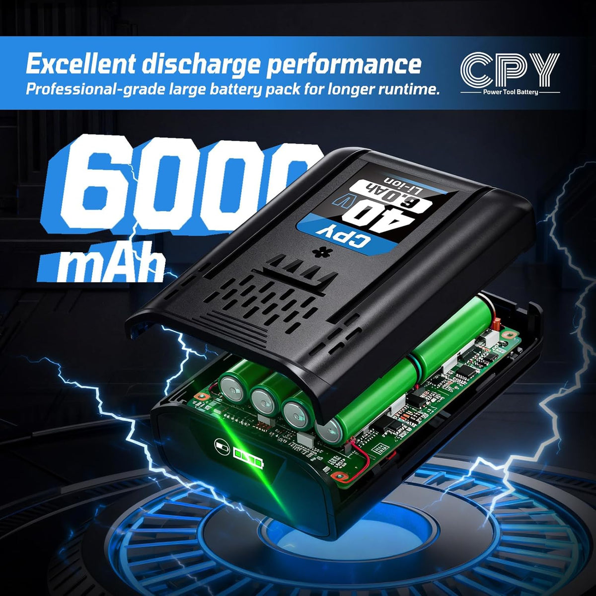 CPY Replacement for Kobalt 40V Battery 6.0Ah and Charger, Lithium Ion 40V MAX Battery and Charger Compatible with KB540-06, KB440-06 KB240-06, KB2540C-06 for Cordless Power Tool Lawn Mower