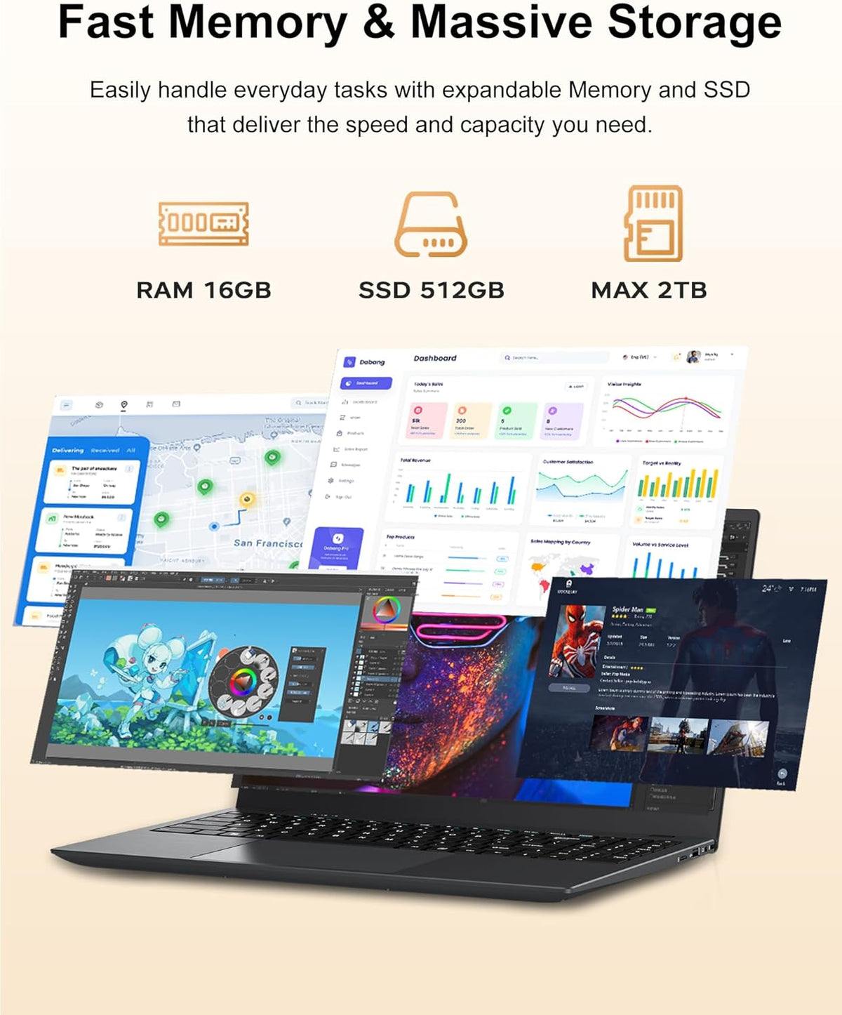 BLUEING 15.6" Laptop Computer, Laptop with 16GB RAM 512B SSD, Gold 6500Y (Up to 3.4GHz), 1080P FHD IPS Display, Type-C, HDMI, USB3.2, WIFI, Bluetooth, Long Battery Life, Laptops for Business & Student