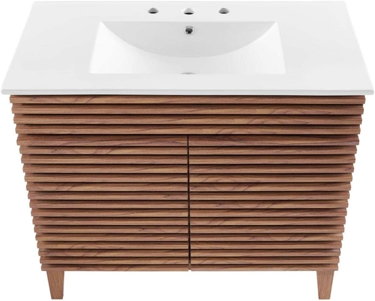 Modway Render 36" Bathroom Vanity in Walnut White