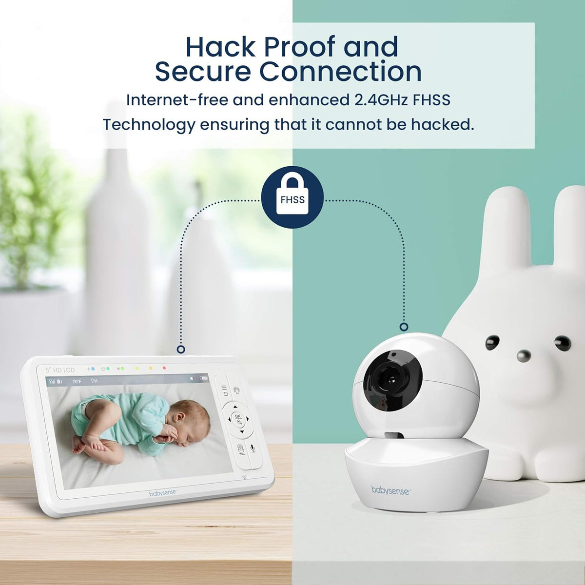 Babysense 5" HD Split-Screen Baby Monitor, Video Baby Monitor with 2 Cameras and Audio, Night Light, 1000ft Range, Two-Way Audio, 4X Zoom, Night Vision, 4000mAh Battery