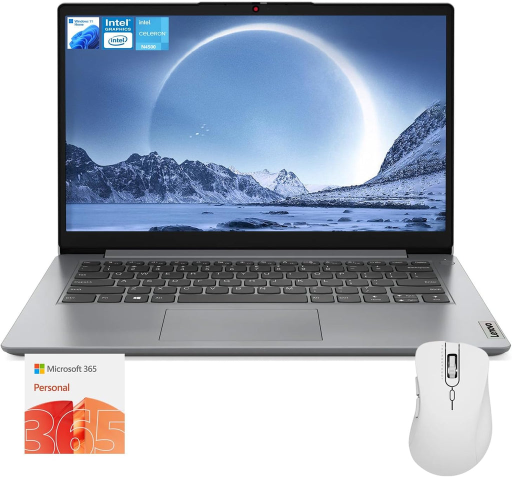 Lenovo IdeaPad 1 Everyday Laptop, 14" HD Display, 8GB RAM, 384GB Storage(128GB eMMC + 256GB PCIe), 1 Yr Office 365 Included, Intel Core Processor, Win 11 Home, Bundle with Thunderobot Wireless Mouse