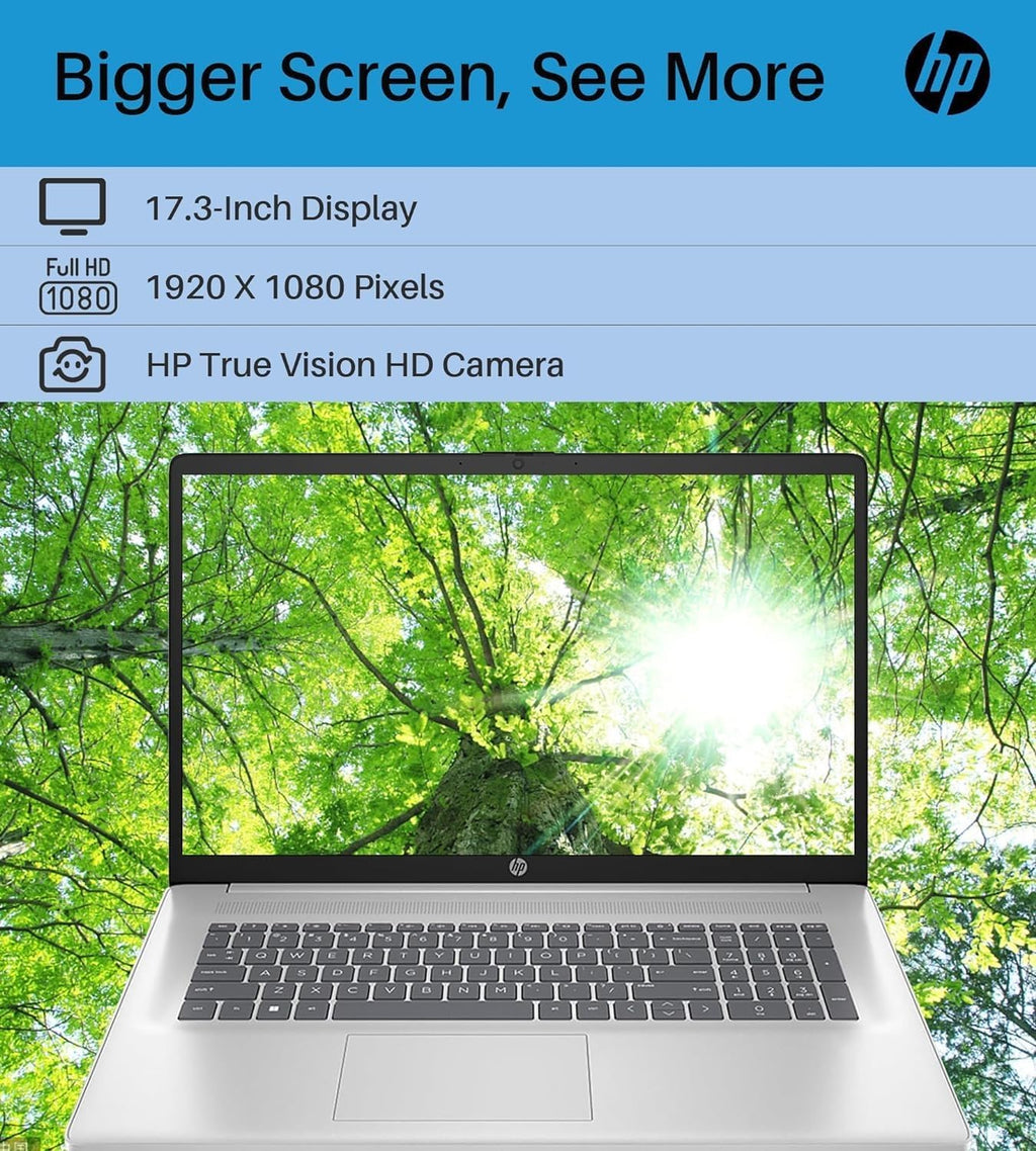 HP Essential 17.3" FHD Business Laptop, Intel Core i3-1215U, 32GB RAM, 1TB PCIe SSD, Numeric Keypad, Webcam, Wi-Fi, HDMI, Windows 11 Pro, Silver
