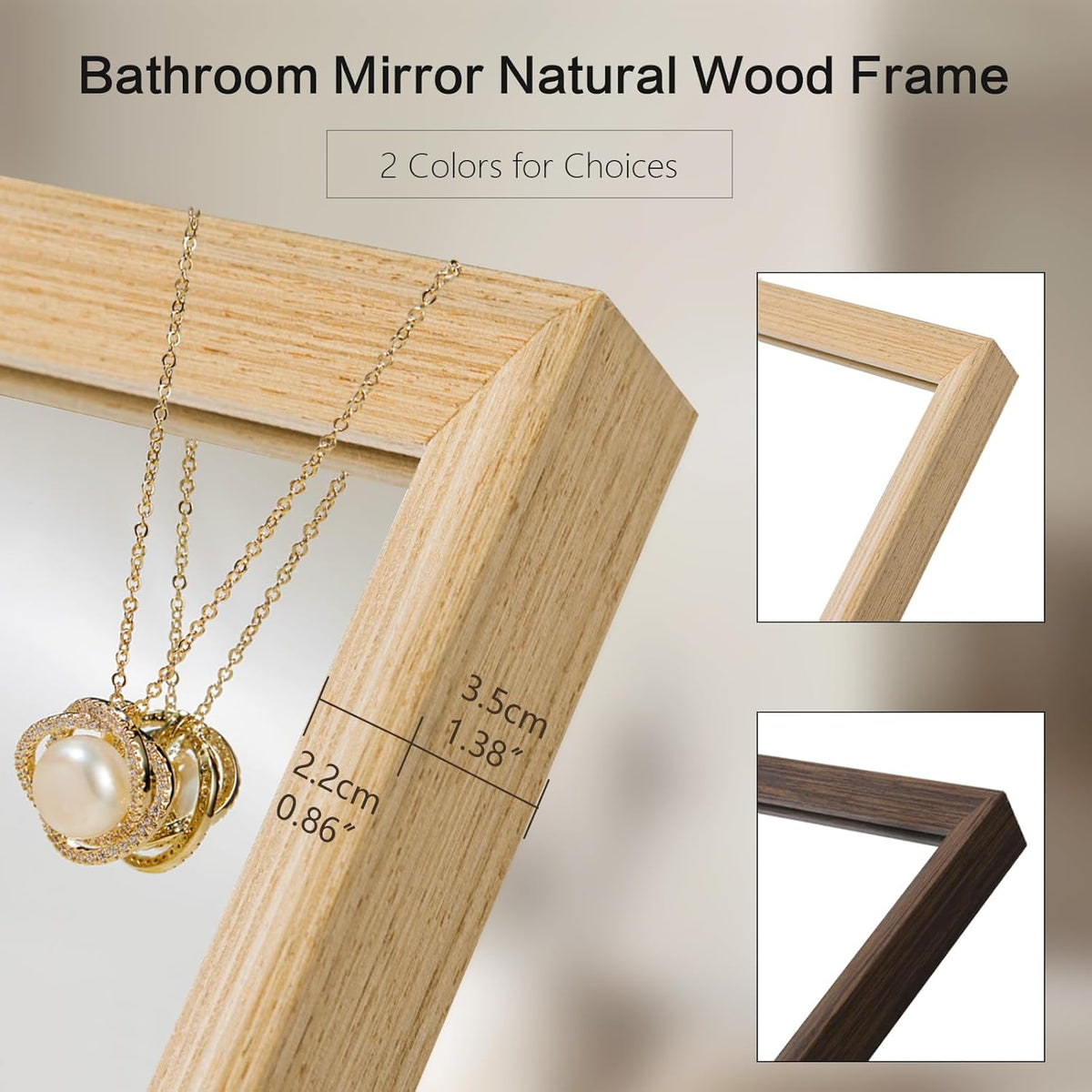 40"x30" Bathroom Mirror with Natural Wood Frame for Wall, Large Rectangle Vanity Mirror Rustic Farmhouse Decor Mirror, Anti-Rust Explosion-Proof, Hangs Horizontally or Vertically, Solid