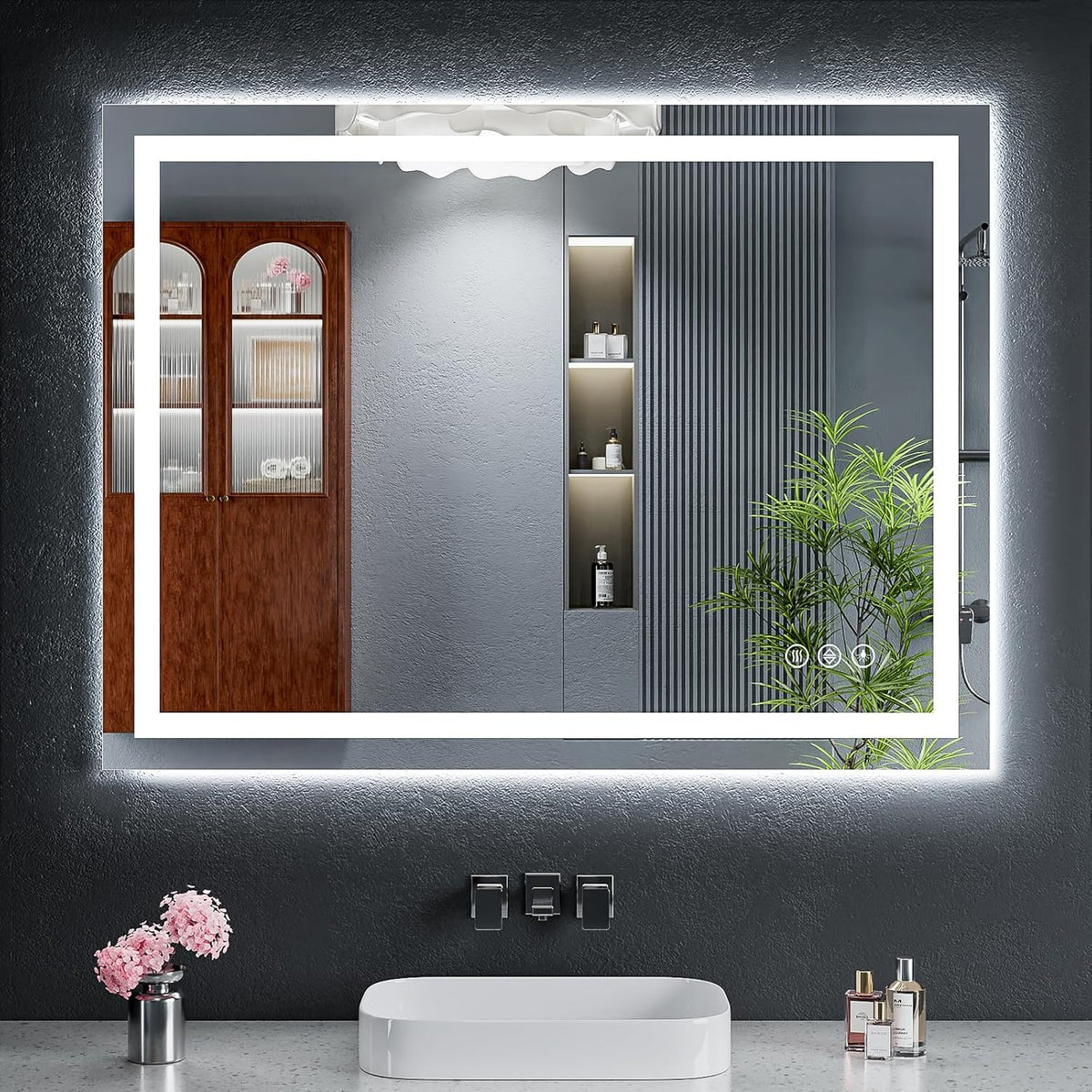 40"x30" LED Bathroom Mirror with Lights, Backlit + Front Lit with CRI>90, Lighted Mirror for Bathroom, Anti-Fog, Dimmable Brightness, 3 Colors, Memory Function, Shatterproof Tempered Glass