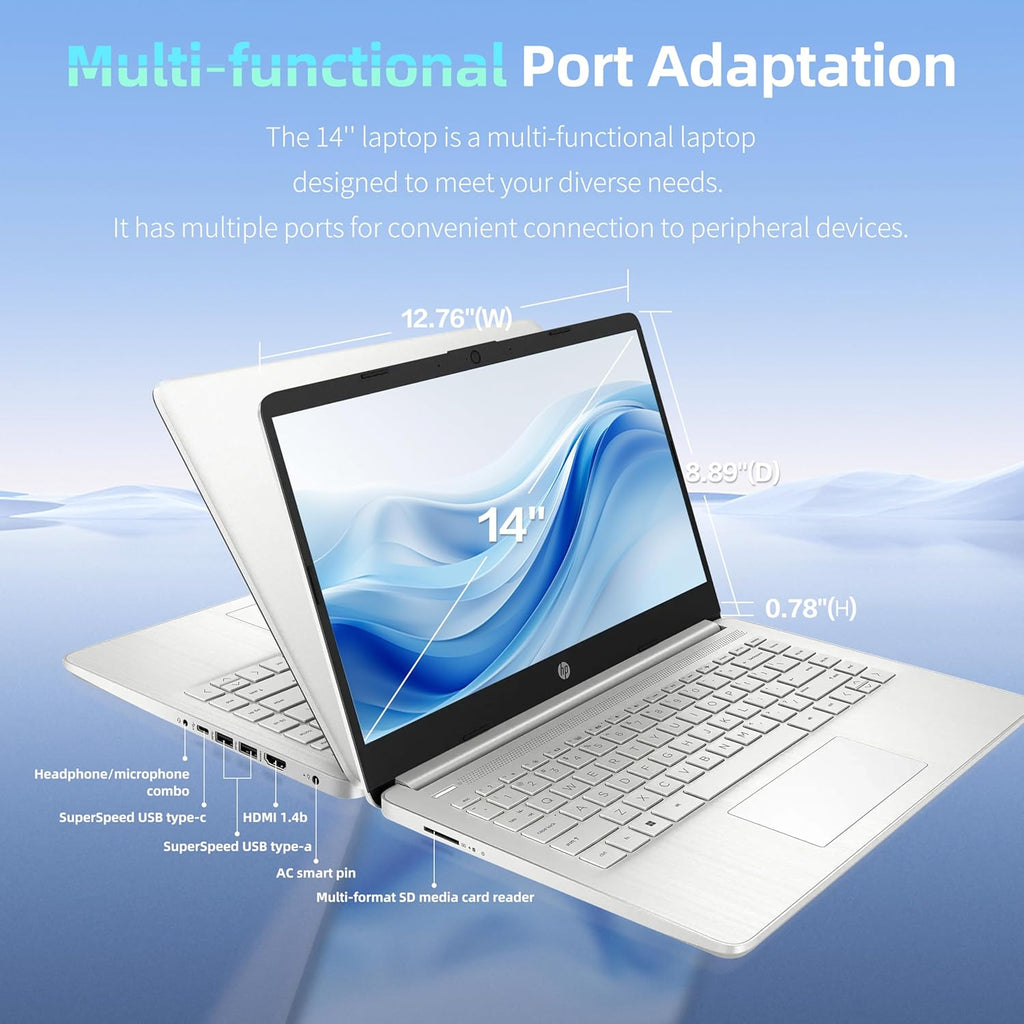 HP Essential Laptop Computer for Home & Student with Office 365, 2026 Edition, 128GB Storage- Intel Processor - LED Display, 128GB Docking Station, Portable Design, Copilot AI, Windows 11 S