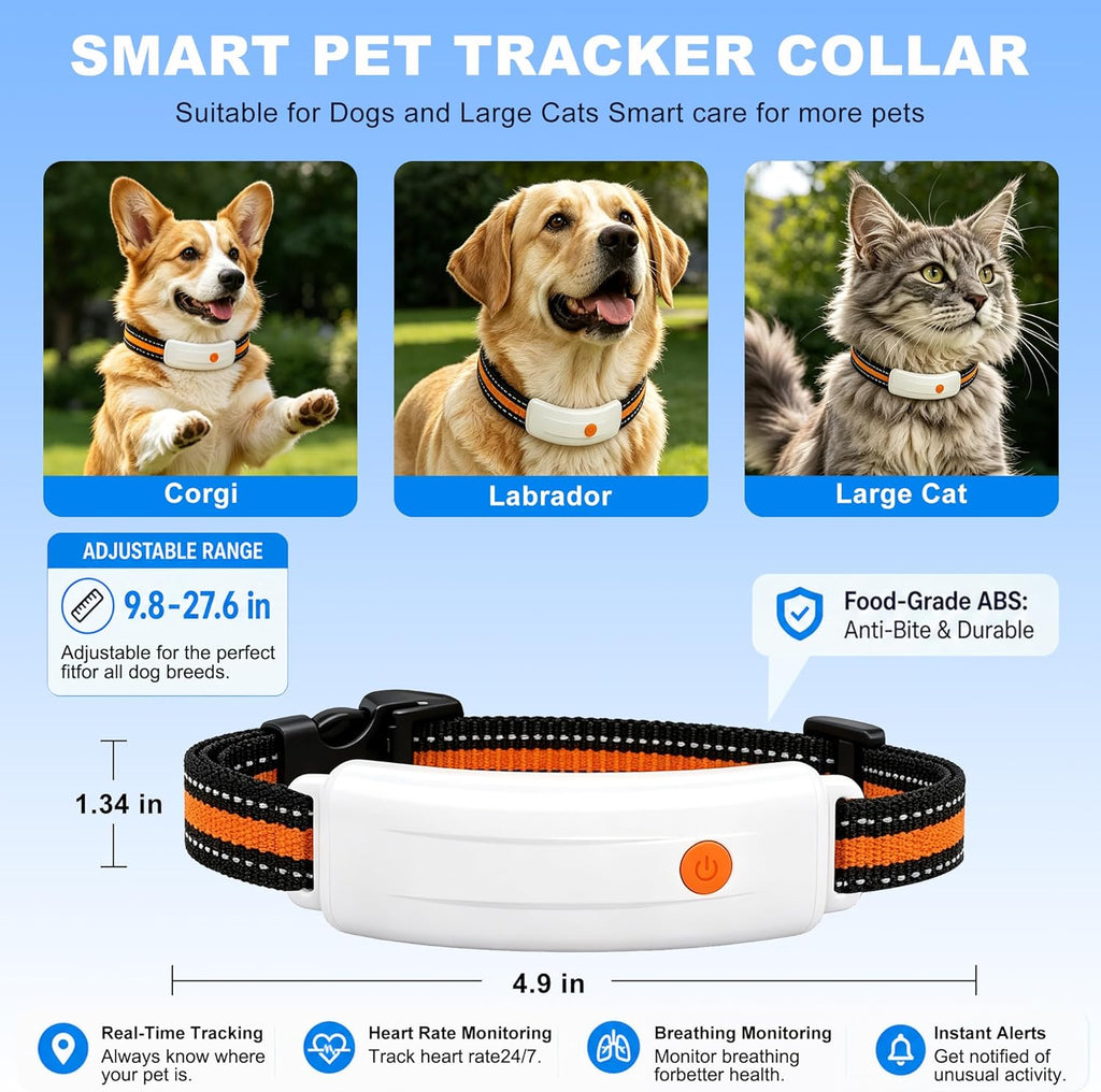 Smart GPS Pet Tracker & Wireless Dog Fence, Real-Time Location & Daily Activity Monitor, IP67 Waterproof, Adjustable Collar (White)