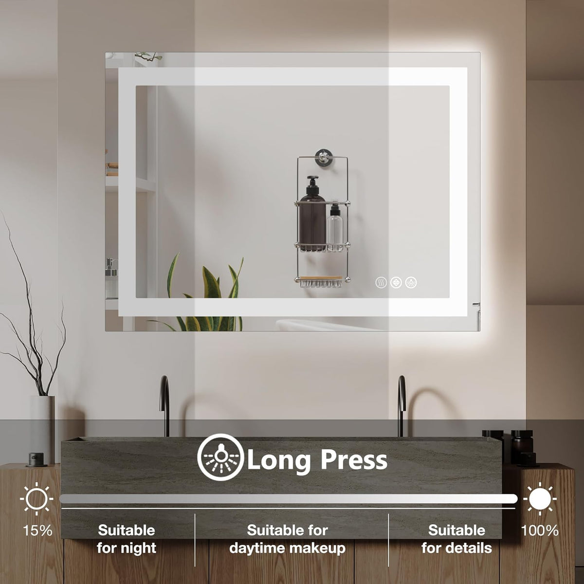 NEWBULIG 36"x36" Smart Anti-Fog LED Bathroom Mirror with Front Light & Backlit, 3 Color Modes, Dimmable, Memory Function, Wall-Mounted Modern Rectangular Vanity Mirror, White