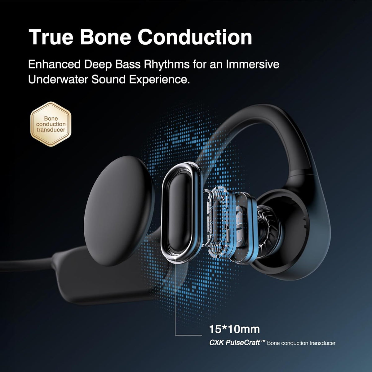 CXK Bone Conduction Headphones IPX8 Waterproof Swimming Headphones, Bluetooth 6.0 Open Ear Earbuds MP3 Mode with 32GB Memory, 12H Playtime, Underwater Wireless Headset Secure Fit for Running, Cycling