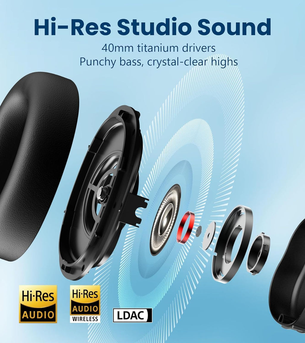 Edifier WH950NB Gen 2 Wireless Hybrid Active Noise Cancelling Headphones, Hi-Res Audio with LDAC 8-Level ANC, Spatial Sound 80H Playtime Bluetooth 5.4 Foldable 3.5mm AUX, Travel Case - Ivory