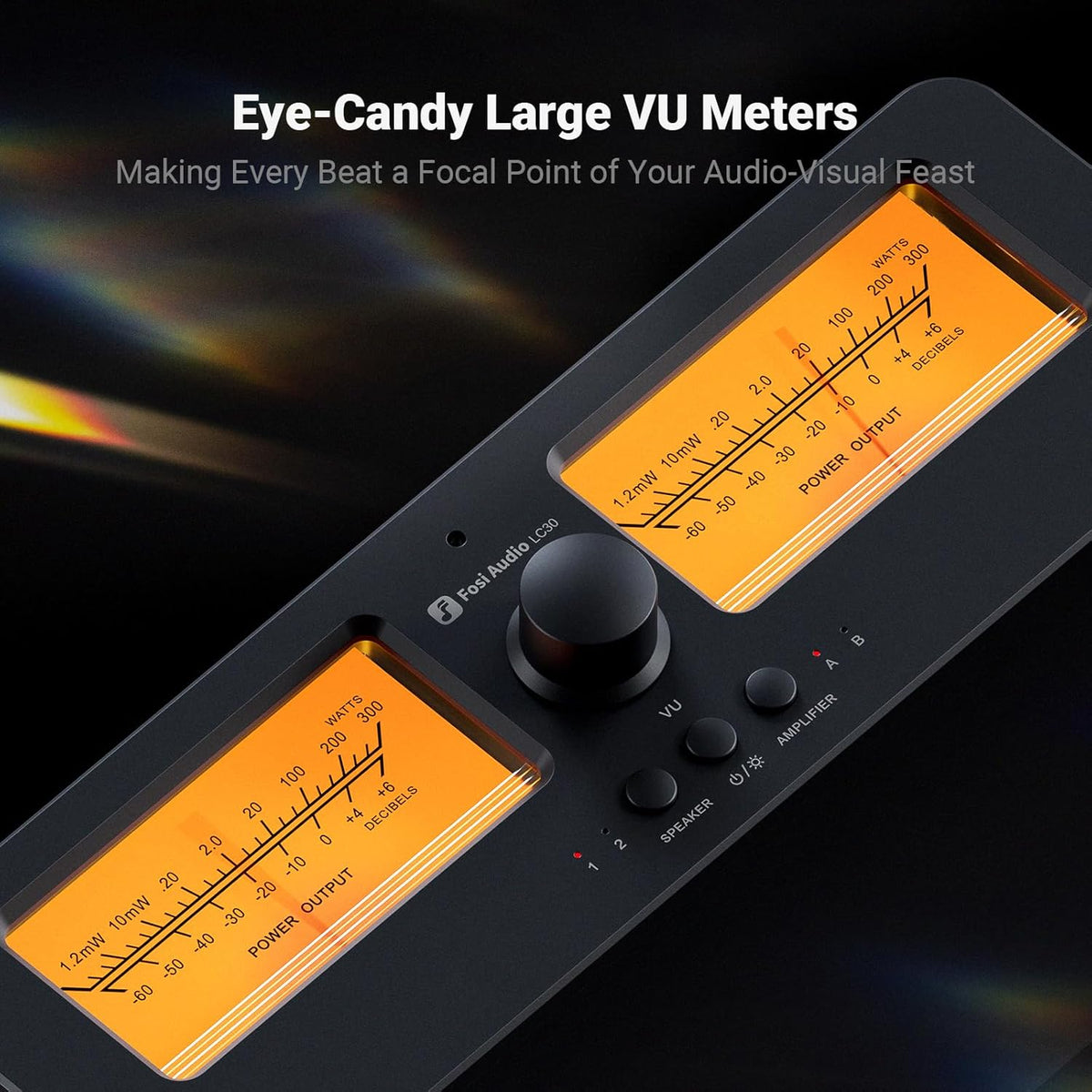 Fosi Audio LC30 VU Meter Amplifier Speaker Selector Switch Box Audio Visualizer 2 in 2 Out Vintage Switcher for High Power Stereo Class A, B, AB, D, Tube Amps Home Audio Component with Remote Control