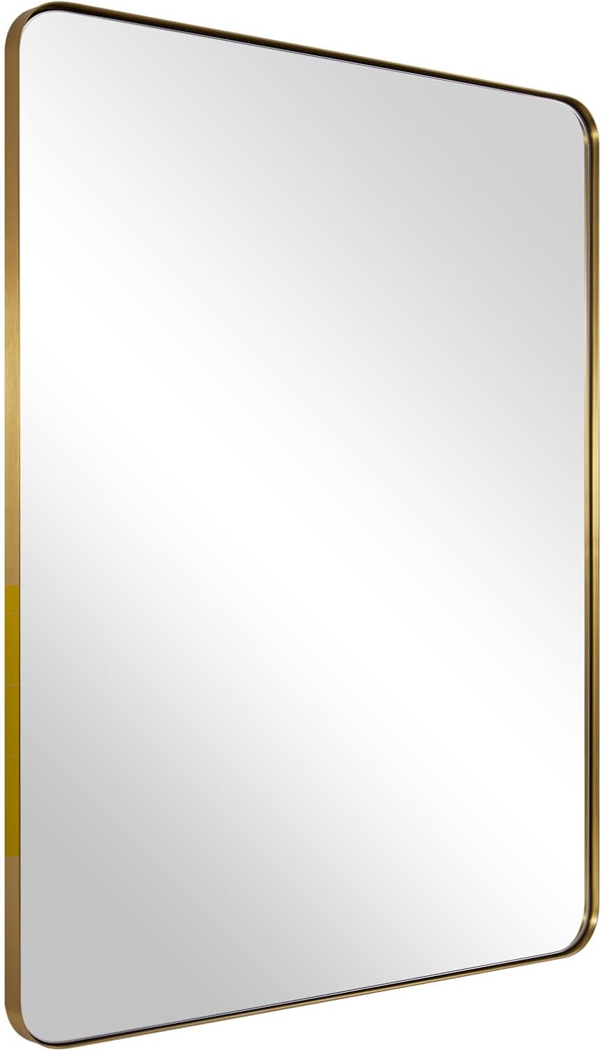 ANDY STAR Gold Bathroom Mirror, 24x36 Brushed Brass Rectangle Metal Frame Mirror for Bathroom, Modern Rectangular Wall Mounted Mirror for Vanity
