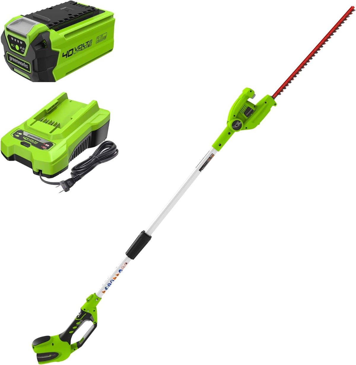 Greenworks 40V 20" Cordless Pole Hedge Trimmer, 2.0Ah Battery and Charger Included