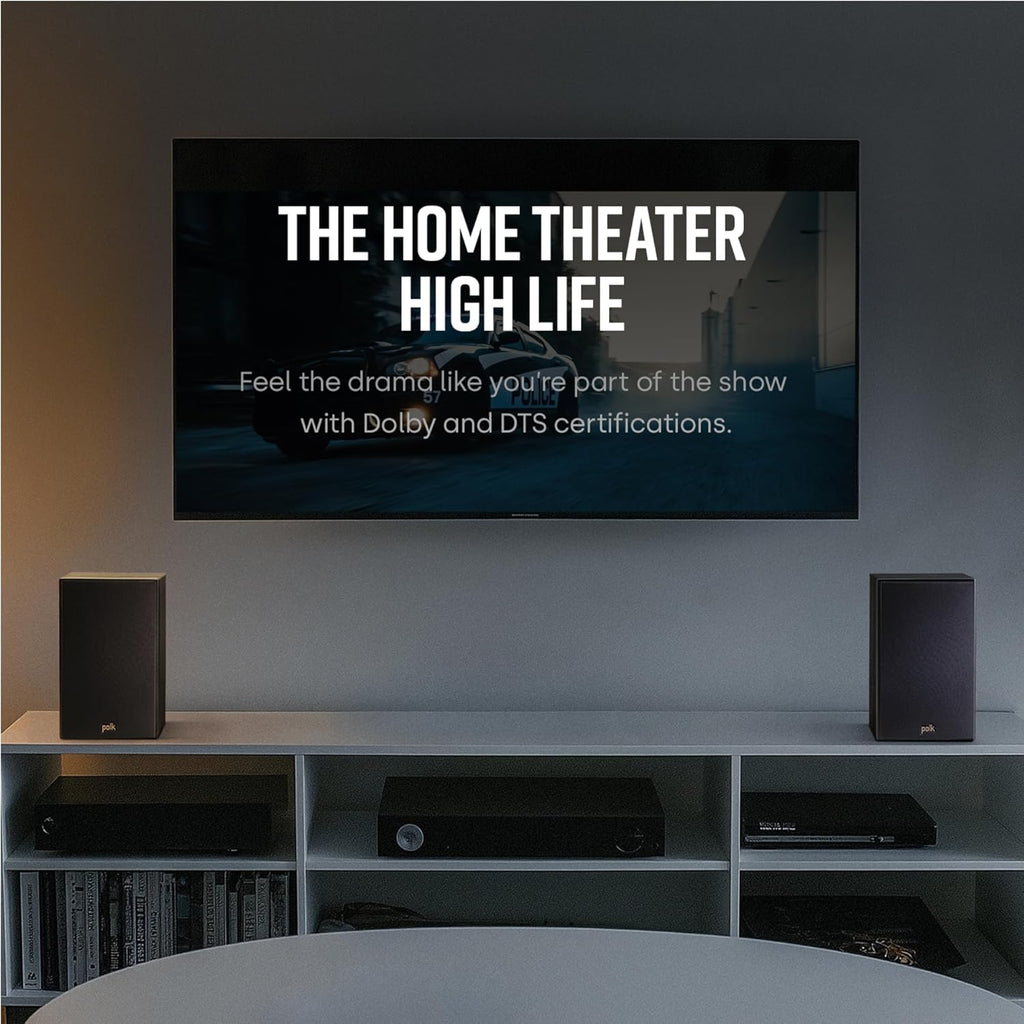 Polk Audio T15 Home Theater and Stereo Bookshelf Speakers – Deep Bass Response, Dolby and DTS Surround, Wall-Mountable, Pair, Black