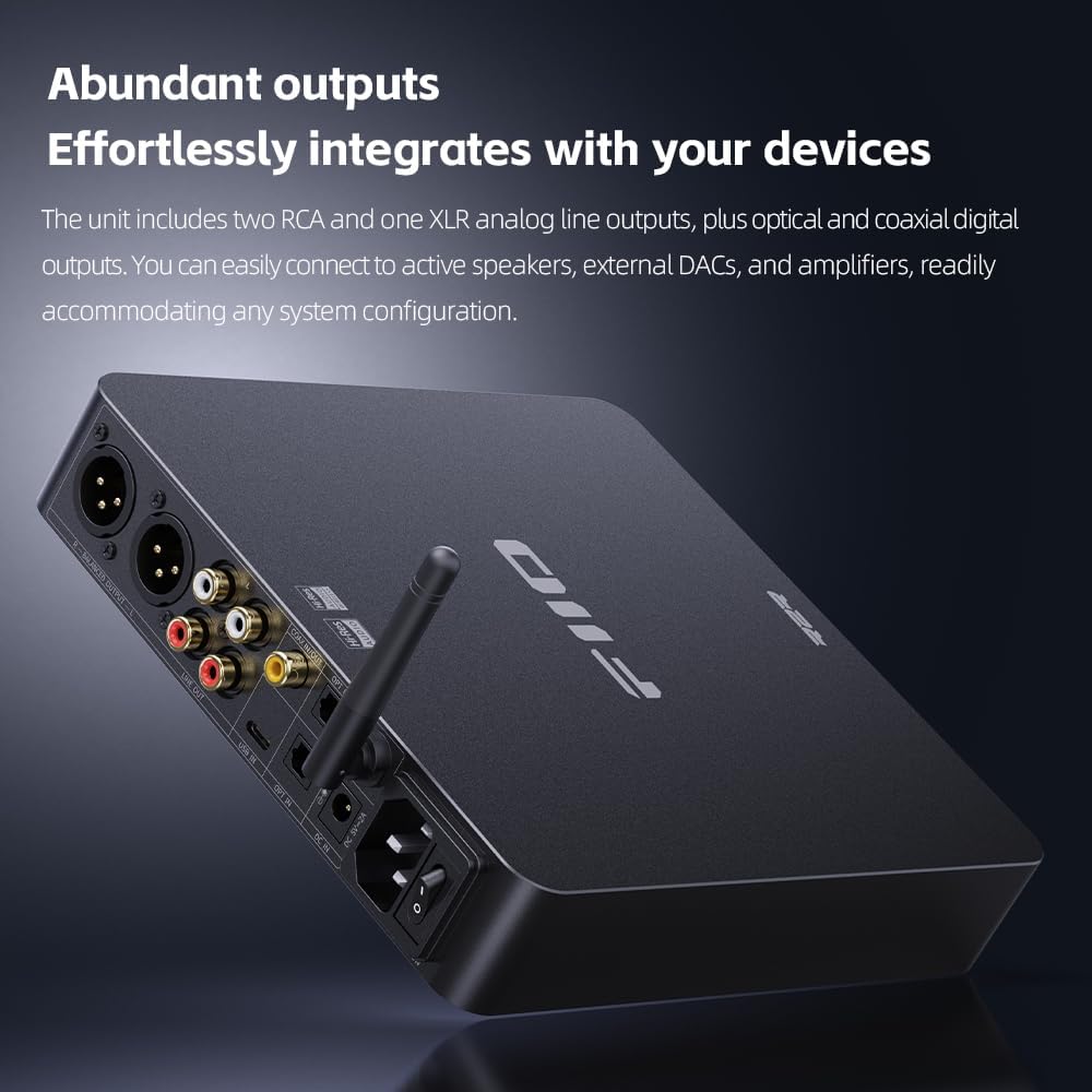 FiiO BR15 R2R High-Resolution Bluetooth 6.0 Audio Receiver with QCC5181, aptX Lossless & LDAC, 24-Bit R2R DAC, USB/Optical/Coaxial Input, RCA/XLR Output, Wireless HiFi Upgrade for Home Audio (Black)