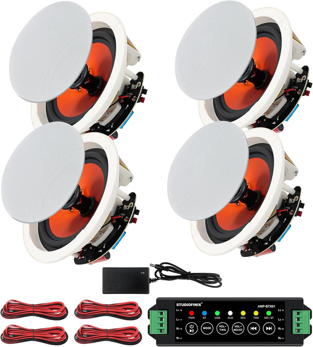 STUDIOFINIX 6.5 Inch Bluetooth Ceiling Speakers,600W Wired Recessed Speaker System, Ideal for Home Theater, Living Room,Office,Kichten,Study Room,Basement,Covered Patio and Flush Mount (4 Speakers)