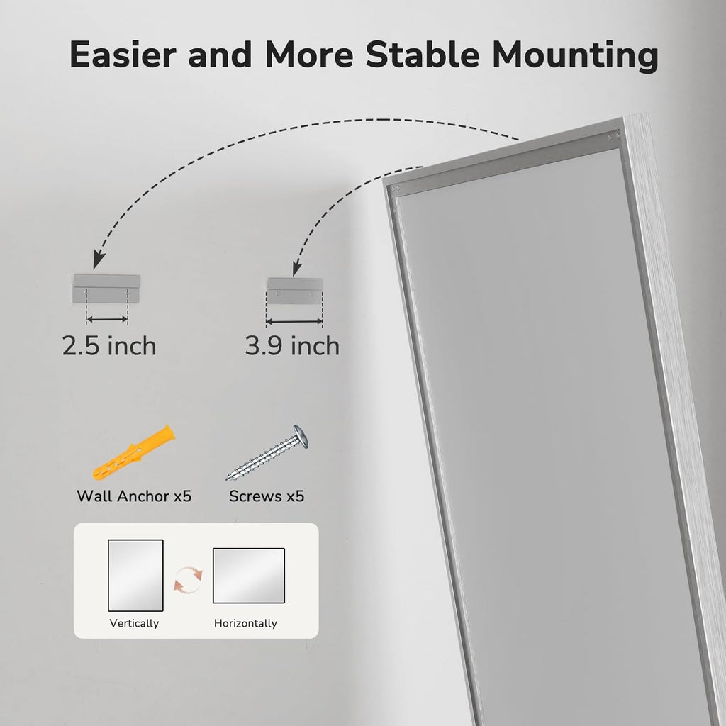 USHOWER 2 Pack Brushed Nickel Bathroom Mirrors for Over Sink 24x36 Inch, Metal Framed Rectangle Vanity Mirror for Wall, Bedroom, Living Room, Entryway, Anti-Rust, HD Tempered Glass,Horizontal/Vertical