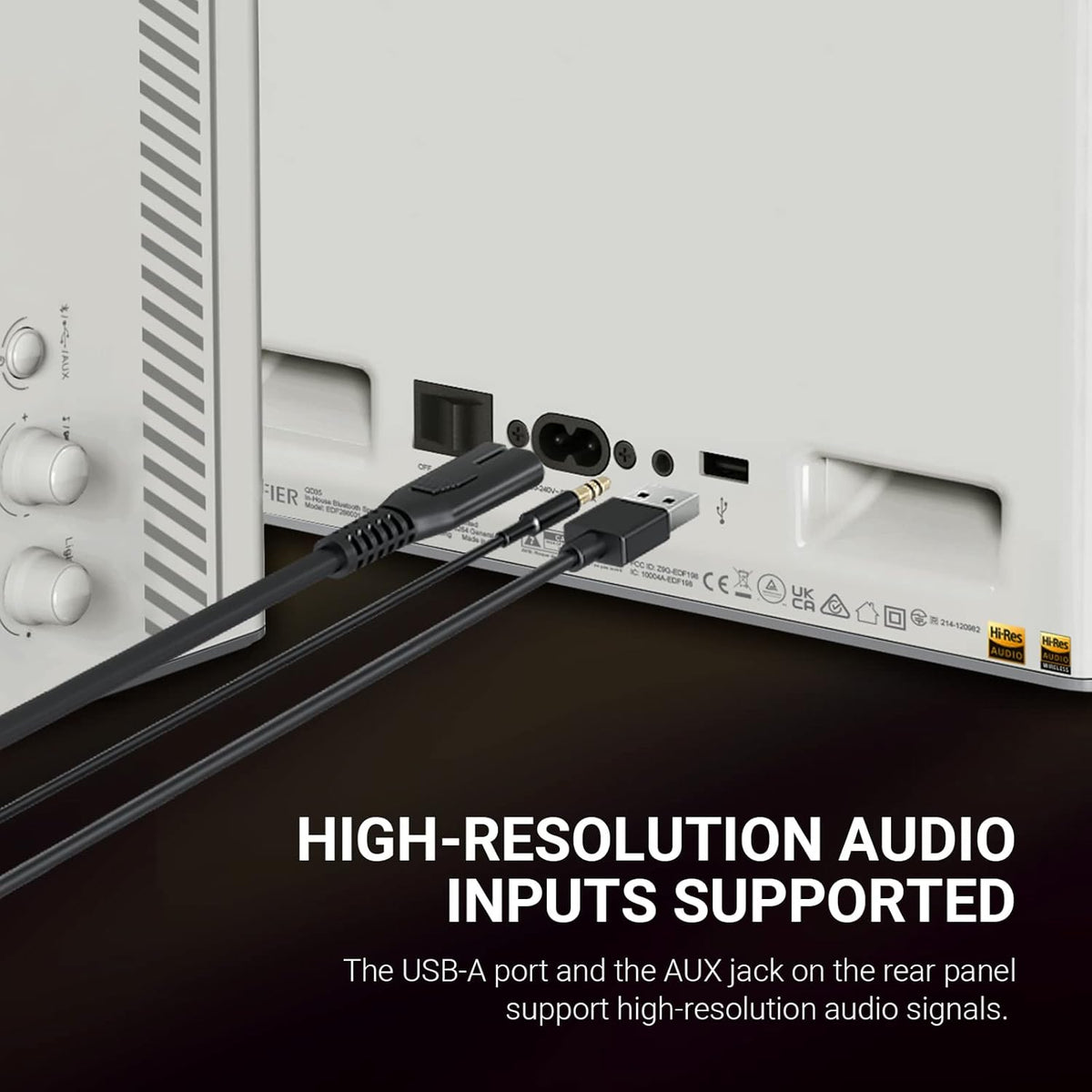 Edifier QD35 Tabletop Bluetooth Speakers, Hi-Res Audio & Hi-Resolution Sound Wireless Certified Computer Loudspeaker, 35W GaN Ultra-Fast Charging, Splendid Light Effects Home Speaker for Phone, White