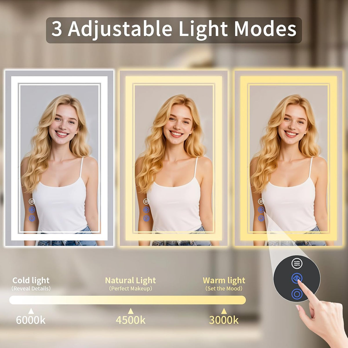 30"x32" LED Bathroom Mirror with Lights, Anti-Fog, Backlit + Front Lit, Dimmable, Led Vanity Mirror for Wall, Lighted Bathroom Mirror, 3 Colors, Shatter-Proof Tempered Glass