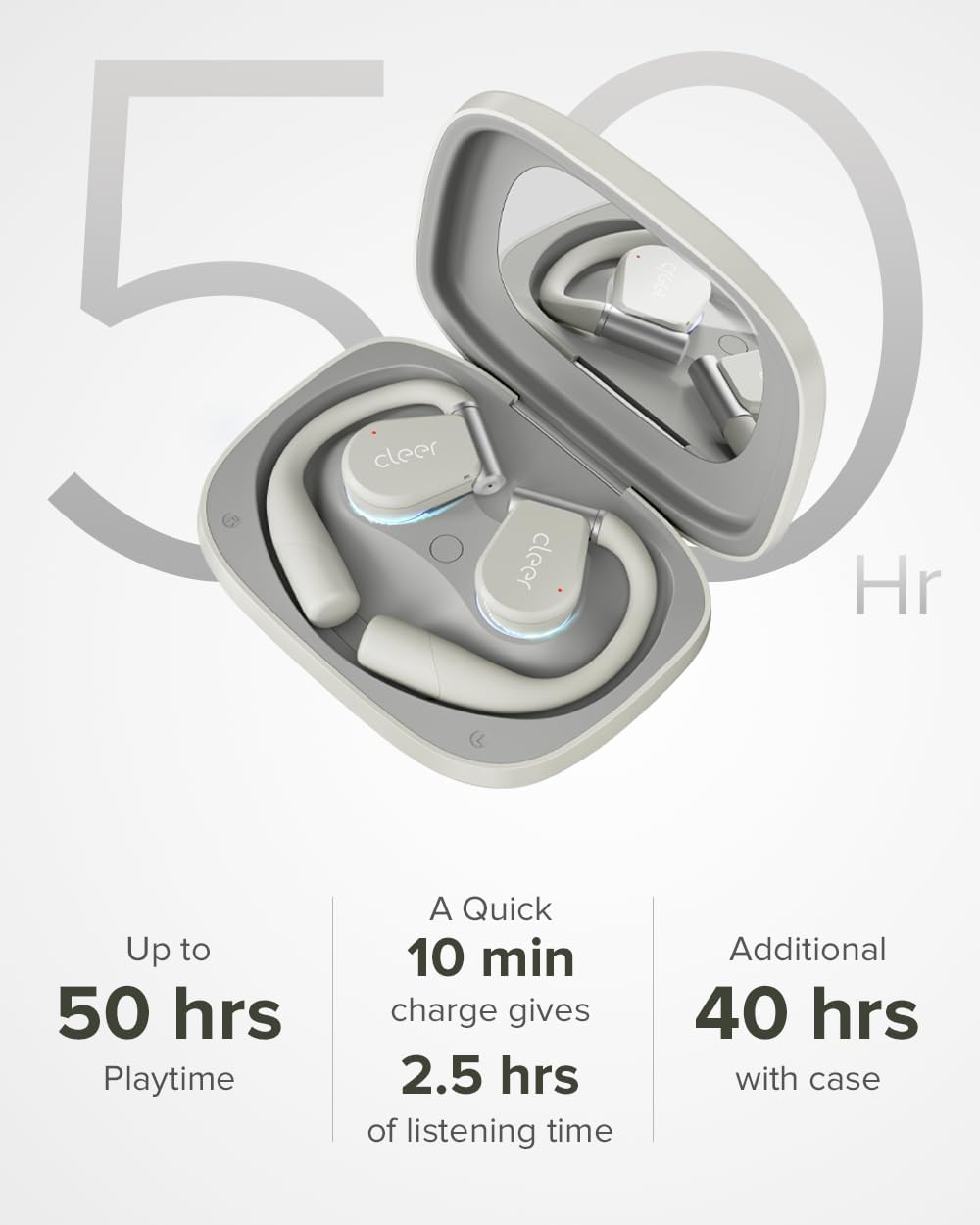 Cleer ARC 3 Open Ear Headphones - Dolby Audio, Snapdragon Sound True Wireless Earbuds, 50Hr Battery, Bluetooth 5.4, IPX 7, Multi-Point, Smart Controls, Light Grey