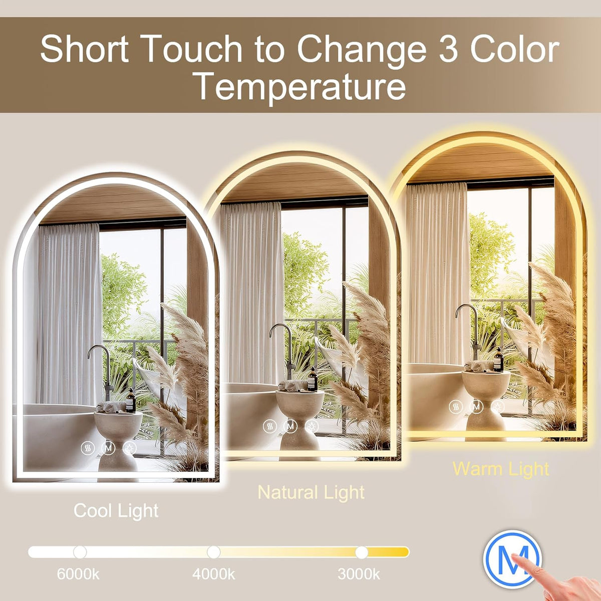Arched LED Bathroom Mirrors with Lights 30"x40" LED Mirror for Bathroom,Led Vanity Mirror, Anti-Fog,LED Mirrors with Light, Anti-Fog, Dimmable, 3 Color, Shatterproof, Touch Sensor
