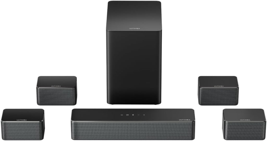 ULTIMEA 7.1ch Soundbar with Wireless Subwoofer, Virtual Surround Sound System for TV, App Control, 410W Peak Power, Sound bar for TV, 4 Wired Surround Speakers, Home Theater Sound System Poseidon D70