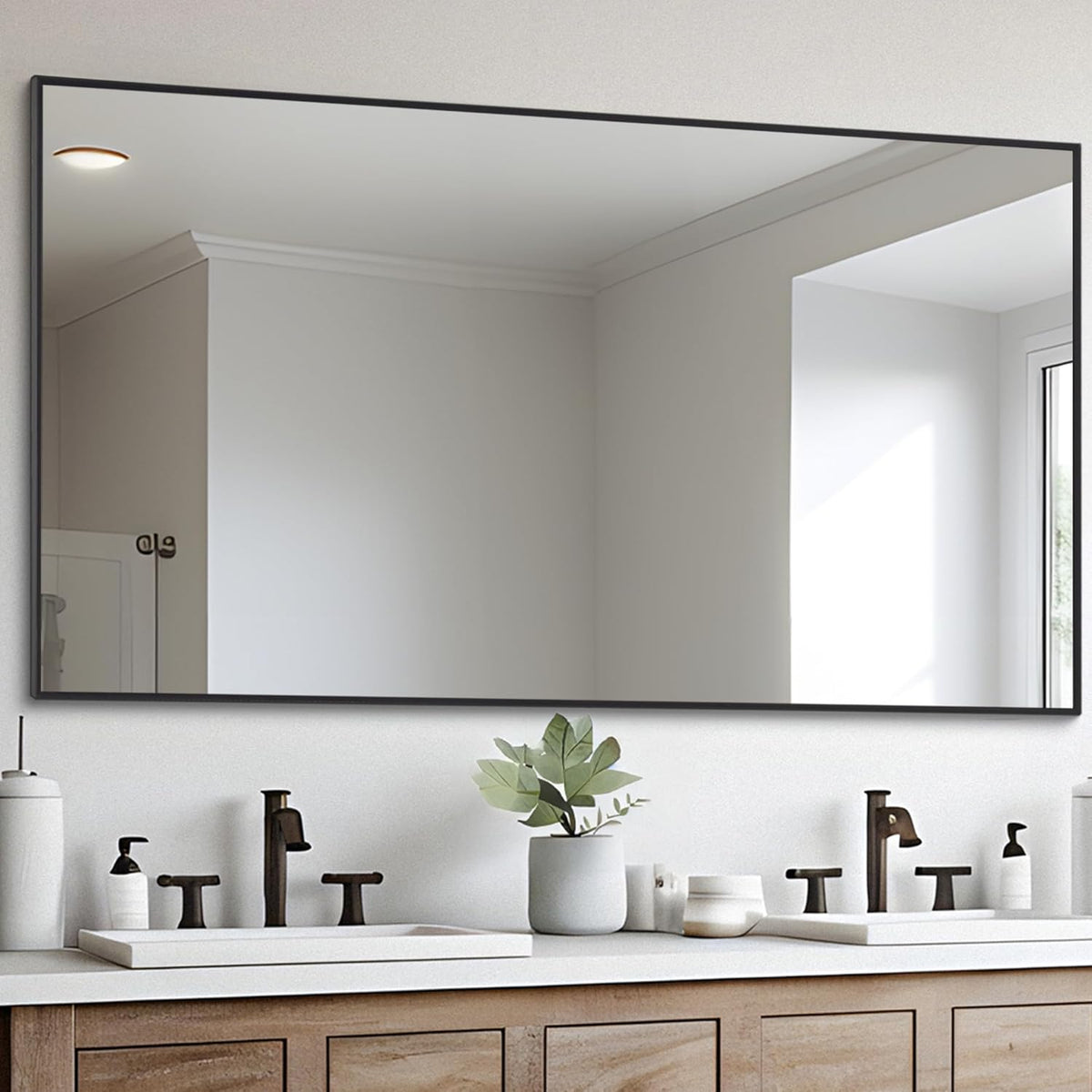 DESBING Black Bathroom Mirror for Wall, 30x55 Inch Rectangle Mirrors with Metal Frame, Modern Vanity Wall Mirror Decor for Entryway Hangs, Bathroom Living Room Horizontal or Vertical