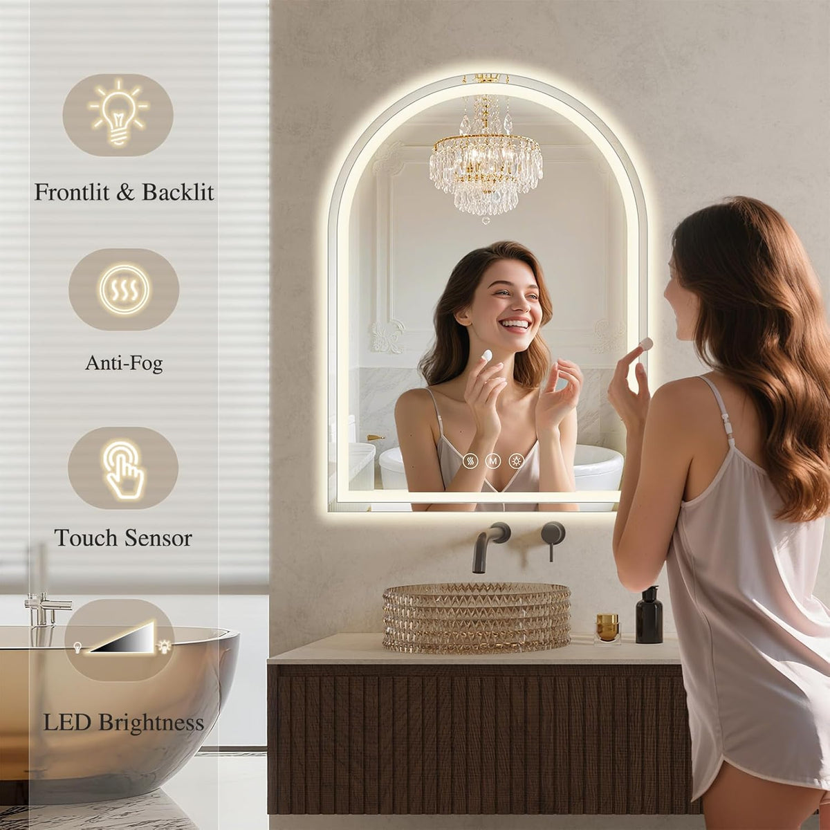 Arched LED Bathroom Mirrors with Lights 30"x40" LED Mirror for Bathroom,Led Vanity Mirror, Anti-Fog,LED Mirrors with Light, Anti-Fog, Dimmable, 3 Color, Shatterproof, Touch Sensor