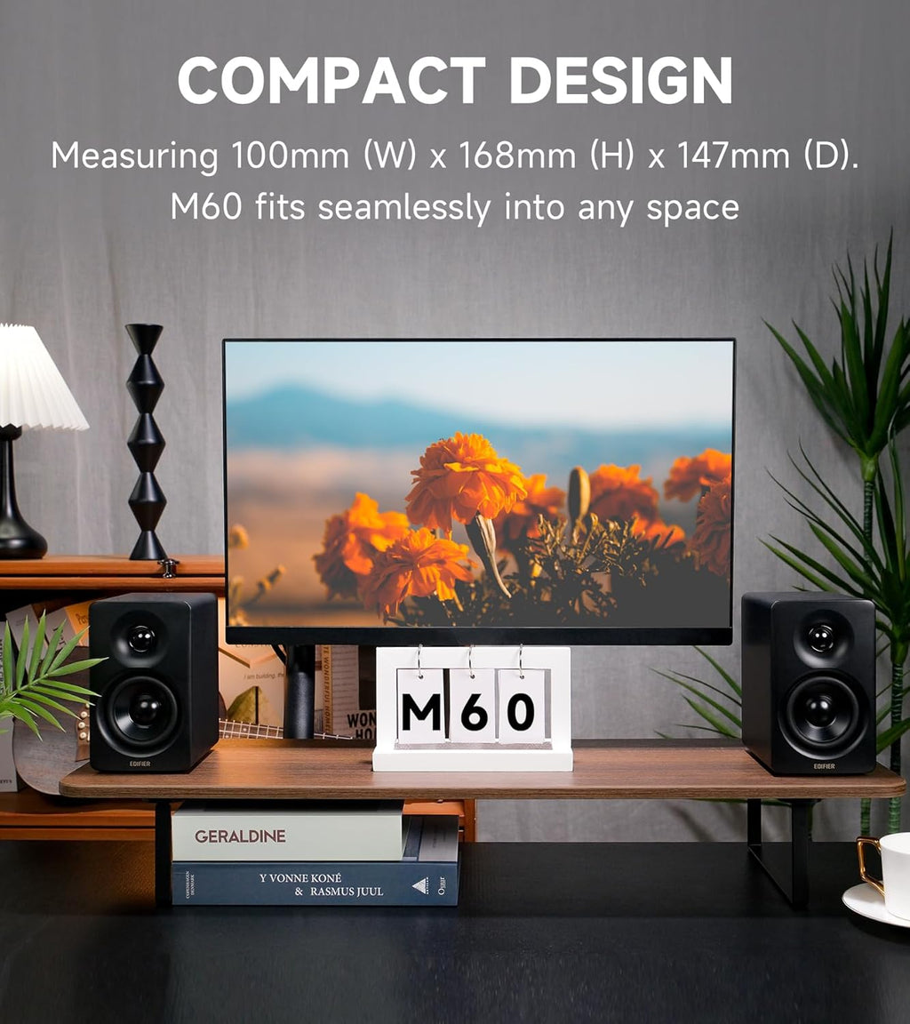 Edifier M60 Multimedia Speaker Bluetooth 5.3, 66W RMS, Hi-Res Audio & Hi-Res Wireless Audio, LDAC,3" Mid Bass & 1" Tweeter, USB-C & Aux Inputs, Compact Desktop Speaker – Black