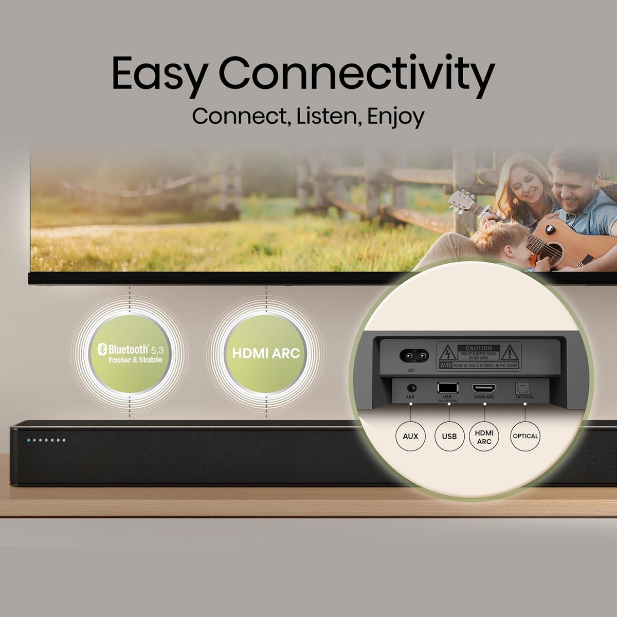 Hisense HS2100 2.1 Ch 240W Sound Bar with Wireless Subwoofer - DTS Virtual X, Dolby Audio, Ezplay, 6 EQ Modes, HDMI ARC, Bluetooth 5.3