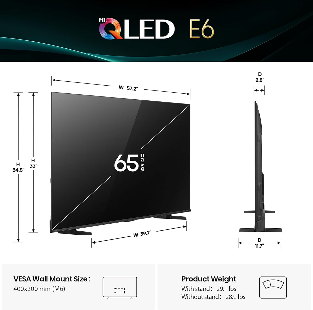 Hisense 65" E6 Cinema Series Hi-QLED 4K UHD Smart Fire TV (65E6QF, 2025 Model) -AI Light Sensor, Dolby Vision · Atmos, Voice Remote with Alexa, Motion Rate 120, HDR 10+ Adaptive, Game Mode Plus