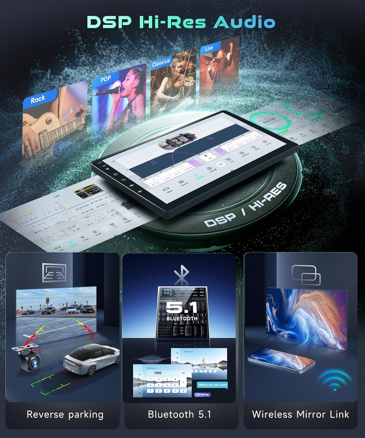 5/6GWiFi 8Core Qualcomm 4G+64G,Radio for Toyota RAV4 2007-2011 Radio Android Car Stereo 5.1Bluetooth,Wireless Carplay,DSP Hi-Res,Android Auto,9'' 1280P IPS Touch Screen,Cooling Fan,GPS,FM/RDS,Camera