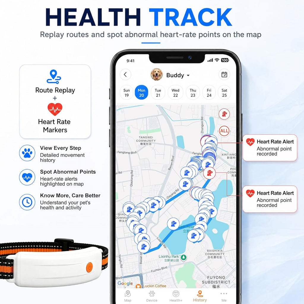 Smart GPS Pet Tracker & Wireless Dog Fence, Real-Time Location & Daily Activity Monitor, IP67 Waterproof, Adjustable Collar (White)