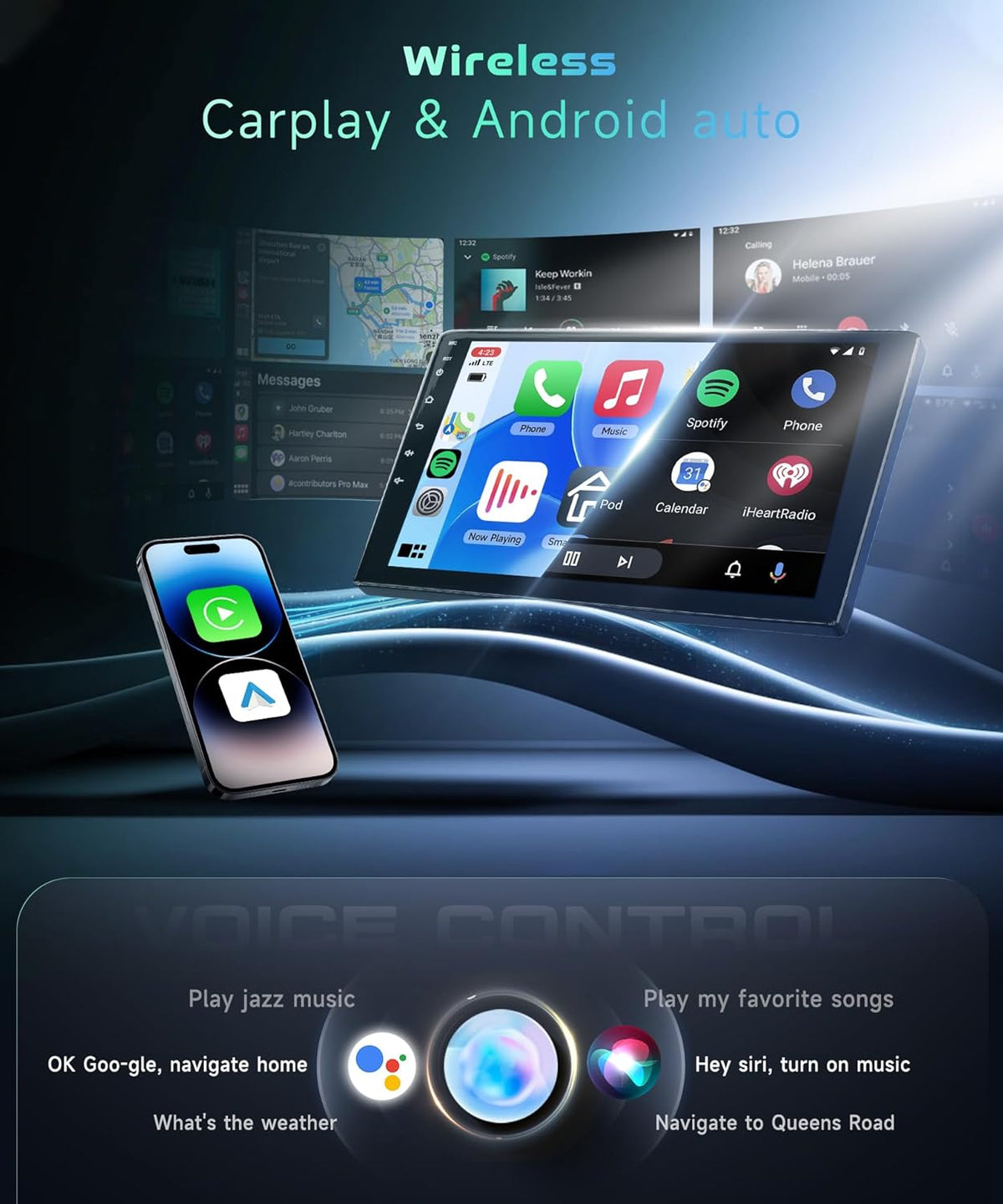 5/6GhzWiFi 8 Core 4GB+64GB for Toyota Hilux 2015-2020 Car Stereo Radio with 10.1 Inch IPS Touchscreen Wireless Carplay/Android Auto DSP Hi-Res GPS Android 15 FM/RDS SWC/AHD Backup Camera
