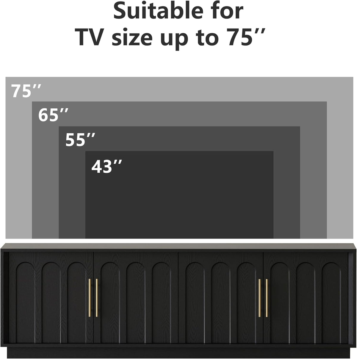 FORTUNETEC TV Stand for 75 Inch TV, 67" Entertainment Center with Arched Design, Minimalist Media Console with Adjustable Shelves, Modern TV Stand for Living Room Bedroom, Black