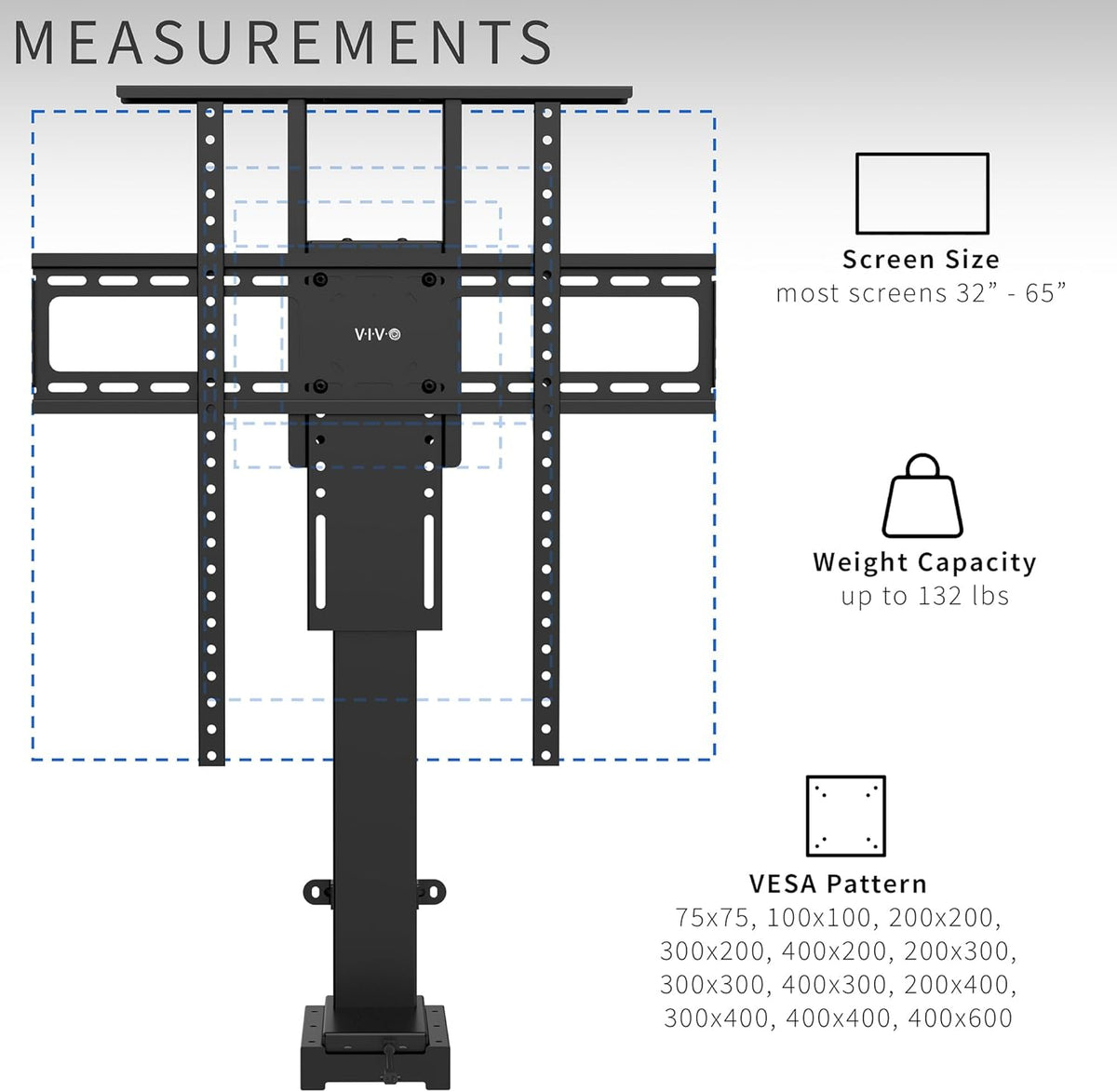 VIVO Motorized TV Stand for 32 to 65 inch Screens, Vertical Lift Television Stand with Remote Control, Compact TV Mount Bracket, MOUNT-E-UP65A