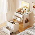 COMHOMA Makeup Vanity Desk with Mirror and Lights, Small 3 in 1 Vanity Table with Visible Glass Top, Flip Top & 3 Drawers, Compact Dresser with Storage Stool for Bedroom, Office or Nightstand