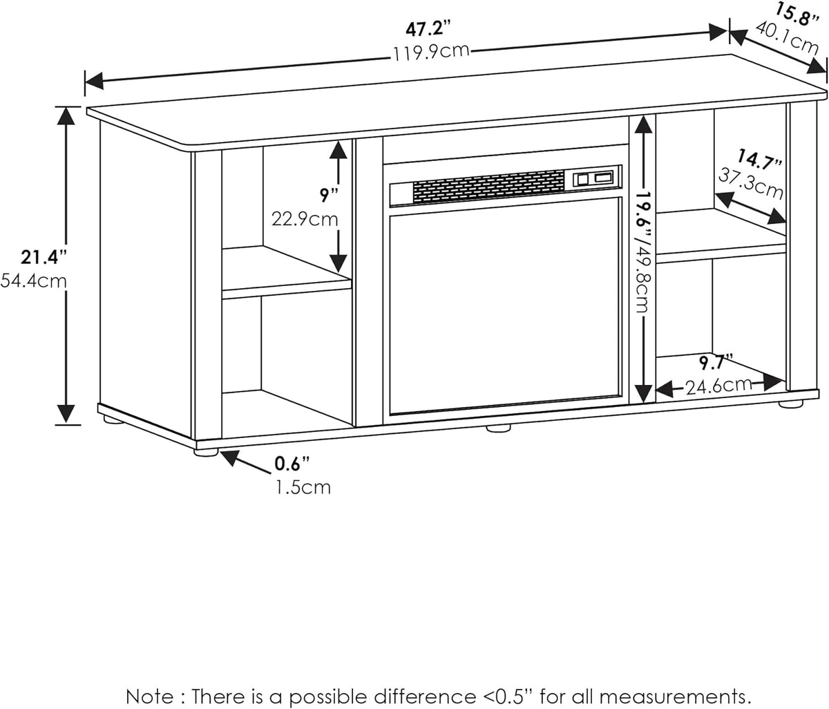 Furinno Jensen Entertainment Center Stand with Fireplace for TV up to 55 Inch, Americano, Corded Electric, Adjustable