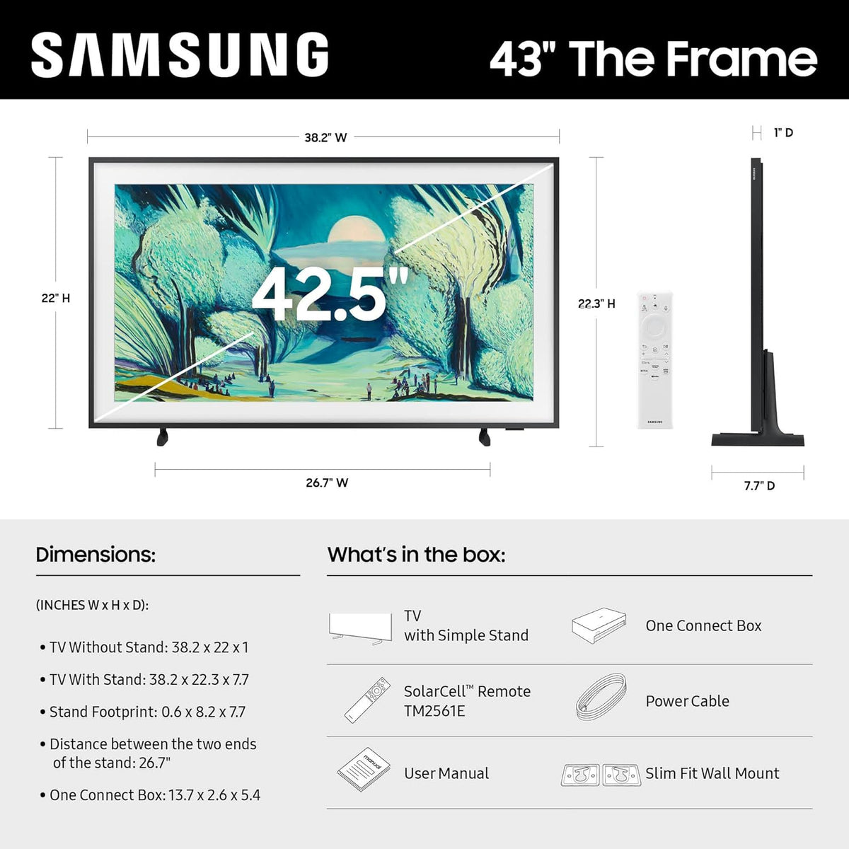 Samsung 43-Inch Class The Frame LS03F 4K QLED Smart TV (2025 Model) Slim Fit Wall Mount, Modern Frame Design, NQ4 AI Gen2 Processor, Art Mode, Artful Picture Quality, Samsung Vision AI, Alexa Built-in