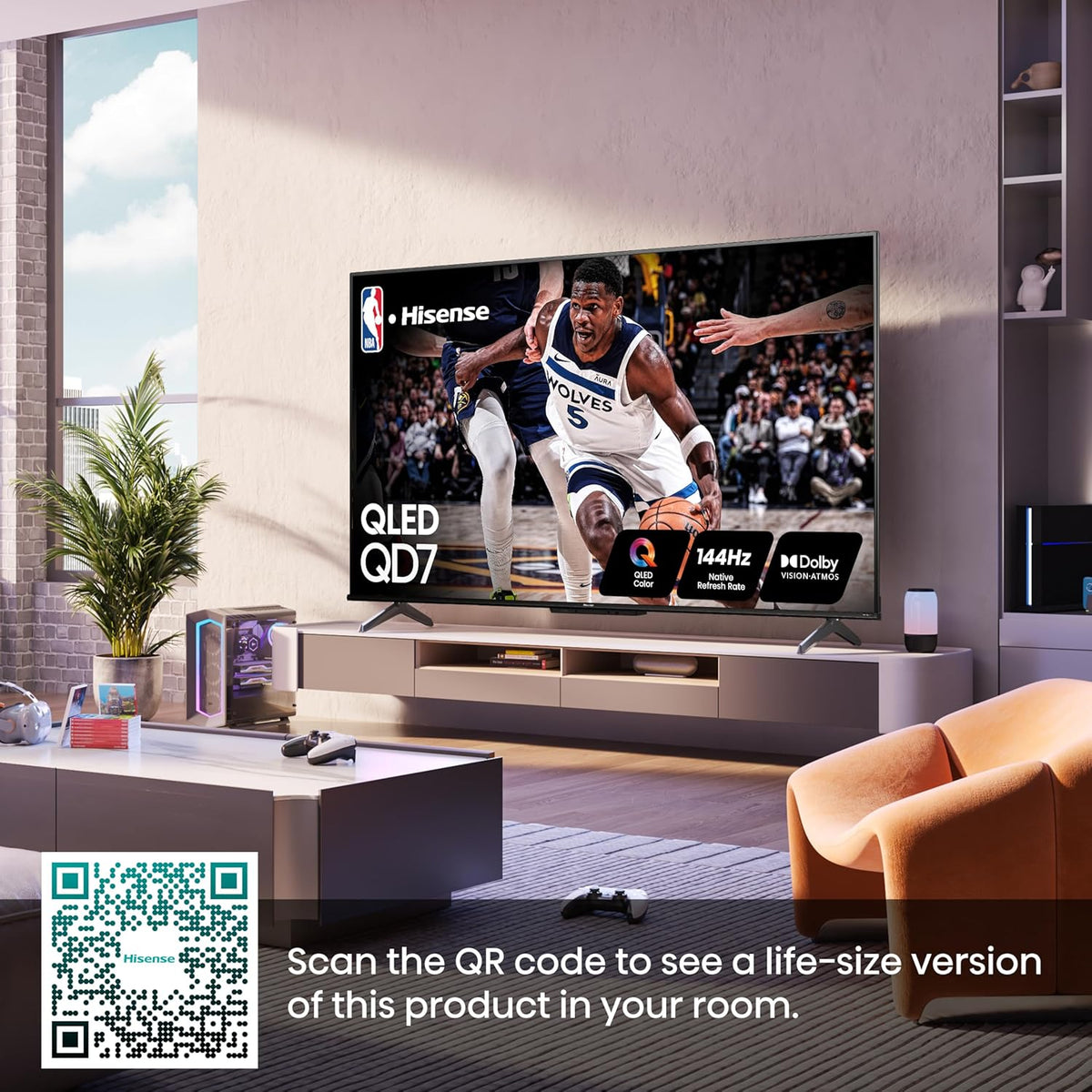 Hisense 65-Inch Class QD7 Series QLED 4K UHD Google Smart TV (65QD7N) - QLED, Native 144Hz, Motion Rate 240, Direct Full Array, Game Mode Pro, Alexa Compatibility