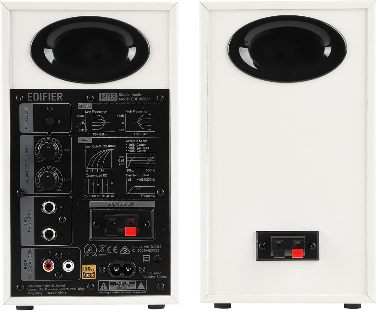 Edifier MR3 Powered Studio Monitor Speakers, Hi-Res Audio Certified Bluetooth V5.4 Active Bookshelf Loudspeakers, 2.0 Computer Speaker with Headphone Output RCA AUX Balanced TRS Input (White)