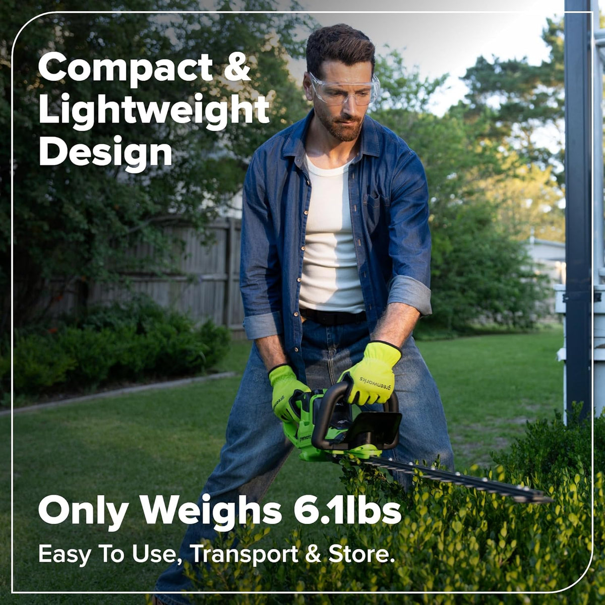 Greenworks 24V 24" (1.1" Cutting Capacity/Rotating Handle) Brushless Hedge Trimmer Cordless, 2.0Ah Battery and Charger Included