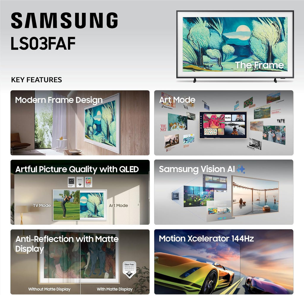 Samsung 43-Inch Class The Frame LS03F 4K QLED Smart TV (2025 Model) Slim Fit Wall Mount, Modern Frame Design, NQ4 AI Gen2 Processor, Art Mode, Artful Picture Quality, Samsung Vision AI, Alexa Built-in