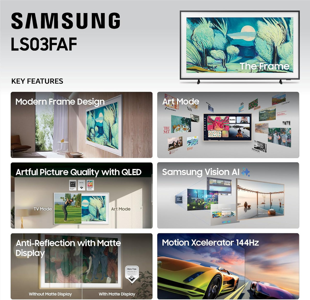 Samsung 43-Inch Class The Frame LS03F 4K QLED Smart TV (2025 Model) Slim Fit Wall Mount, Modern Frame Design, NQ4 AI Gen2 Processor, Art Mode, Artful Picture Quality, Samsung Vision AI, Alexa Built-in