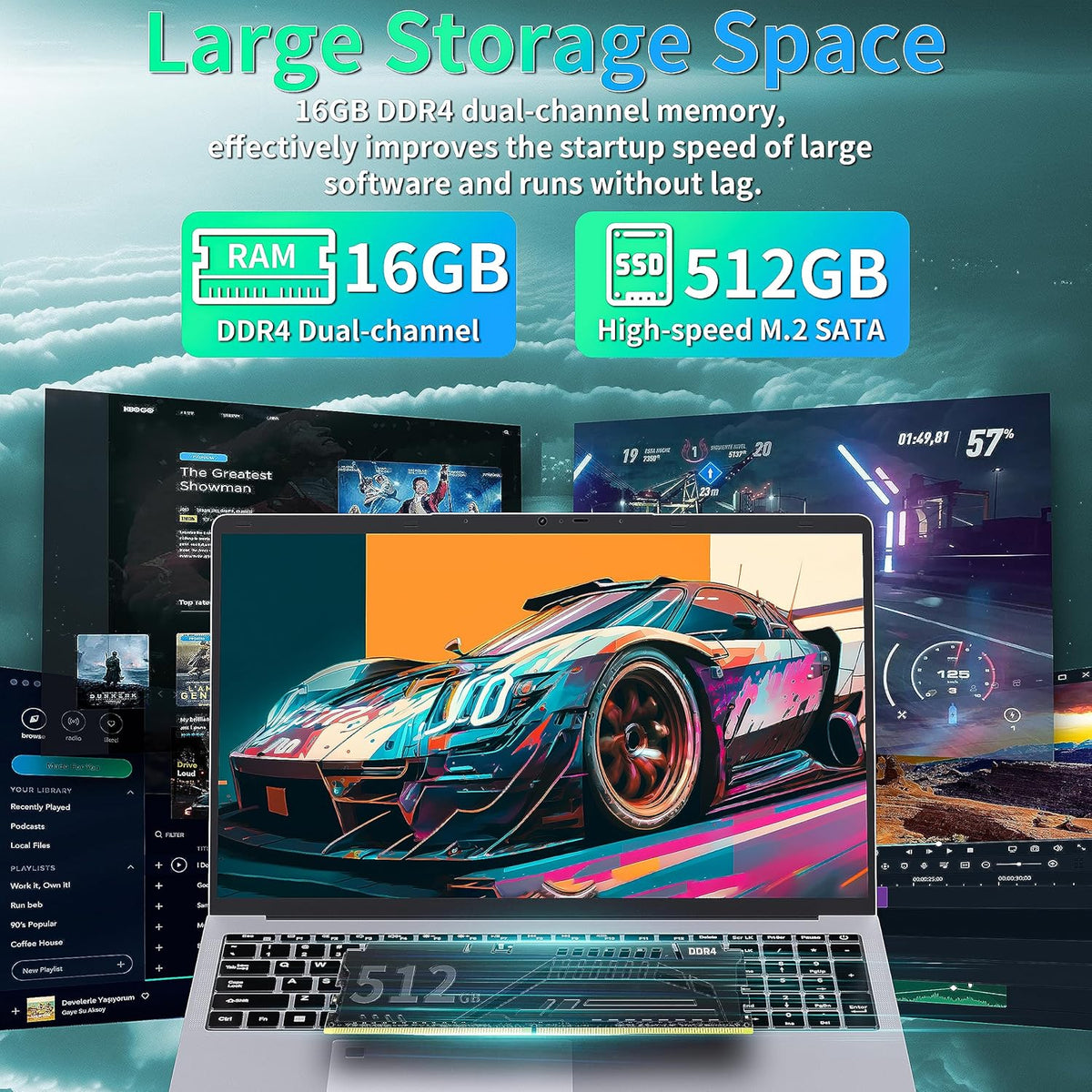 17.3" FHD(1920 x 1080) IPS Business Laptop Computer, 16GB DDR4 RAM 512GB SSD, Celeron N5095 Quad-Core Processor,Win 11 Pro PC, HDMI, Fingerprint Reader, Backlit KB,BT 5.0/WiFi,Silver