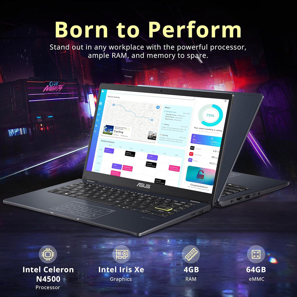 ASUS 14" Laptop, 14" FHD Display, Intel Celeron N4500, 4GB Memory, 64GB eMMC, Touchpad, Webcam, HDMI, Wi-Fi, Windows 11 Home, Quiet Blue (Renewed)