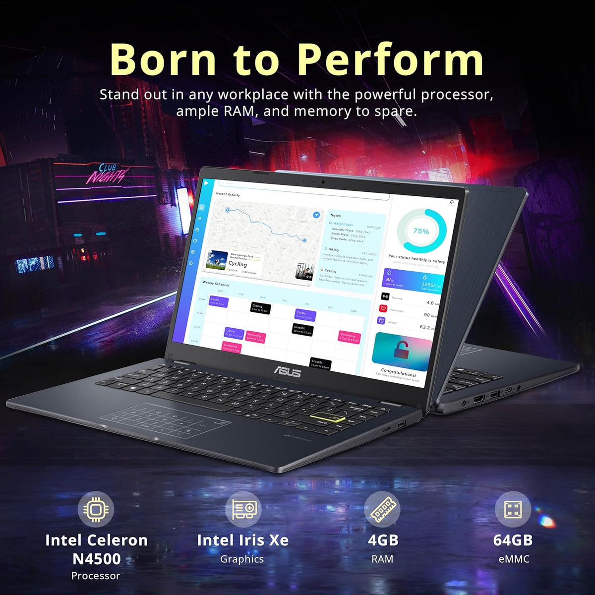 ASUS 14" Laptop, 14" FHD Display, Intel Celeron N4500, 4GB Memory, 64GB eMMC, Touchpad, Webcam, HDMI, Wi-Fi, Windows 11 Home, Quiet Blue (Renewed)