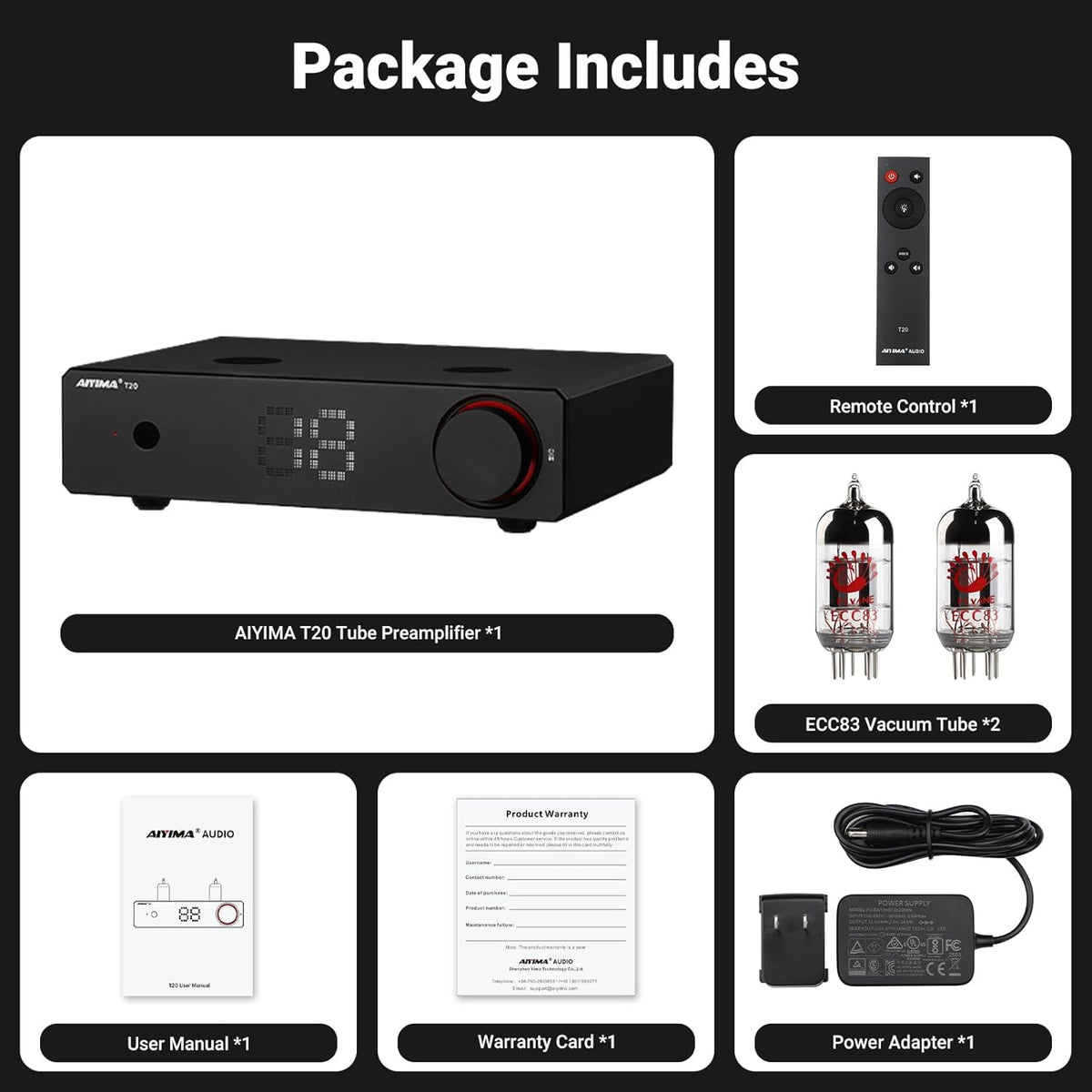 AIYIMA T20 Fully Balanced Tube Preamp for Home Audio - ECC83 Tube Design, Swappable Op-Amps & Tubes, XLR/RCA Inputs/Outputs, Pre-Amp for 2 Channel Stereo Hi-Fi Amplifier & 2.1 Theater Setup