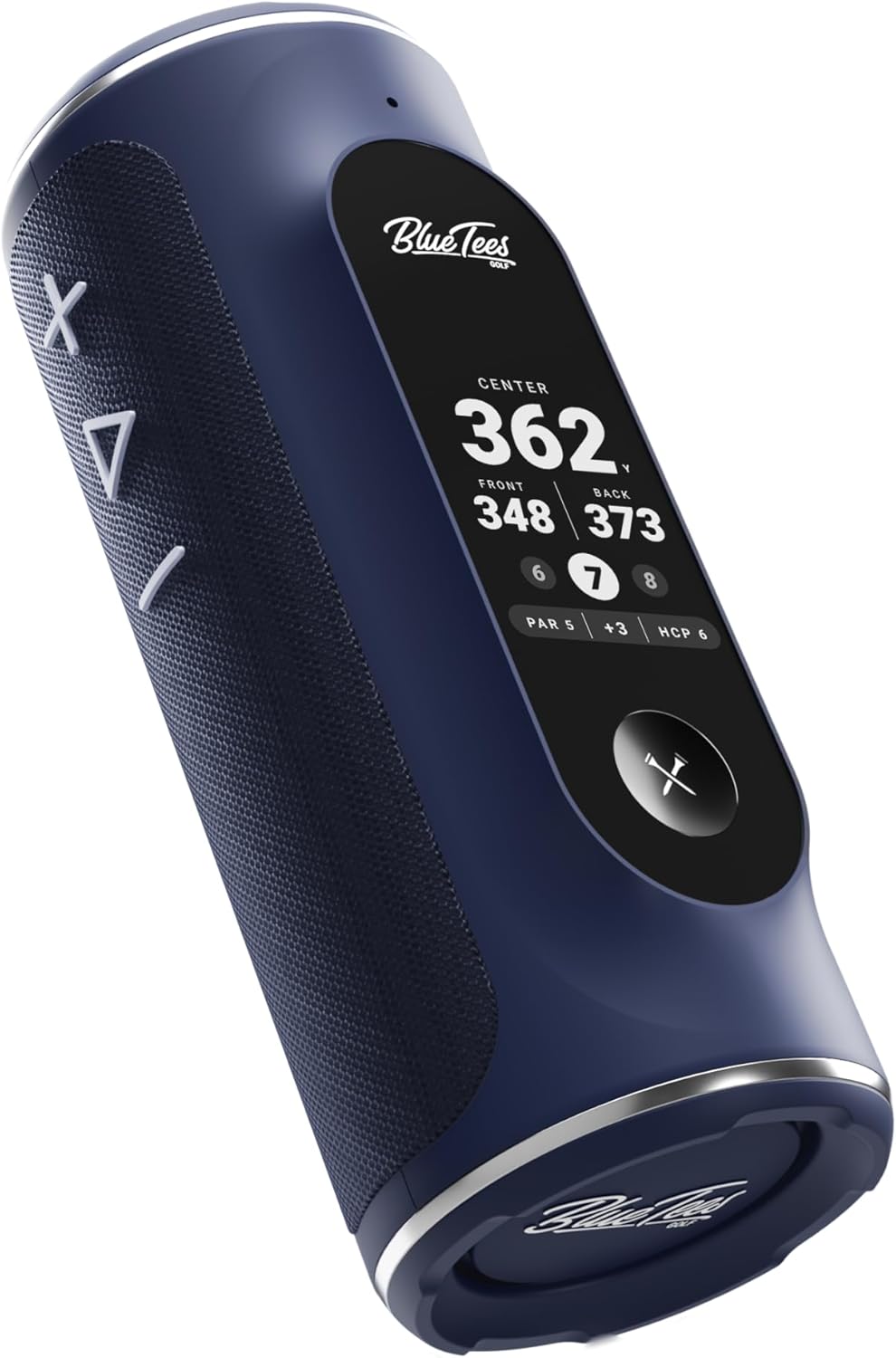 Blue Tees Golf Player+ AI-Powered GPS Speaker - Touchscreen Display, 10+ Hour Battery, 40,000+ Courses, Visual & Audible Distances, Hazard Detection, IPX7 Waterproof (Navy)